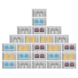 shnorm transparent shoe storage box - folding large size cabinet unit easy assembly, stackable shoe storage box with lid for women/men (24/12/6pcs) (#2:24pcs with lid, white)