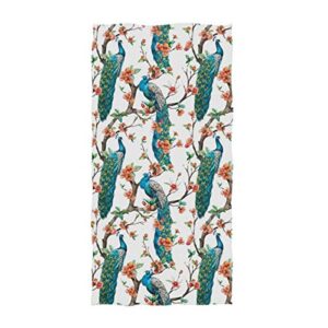 naanle chic beautiful luxuriant peacock flowers branch pattern guest towel soft hand towels multipurpose for bathroom, hotel, gym and spa (16" x 30",floral)