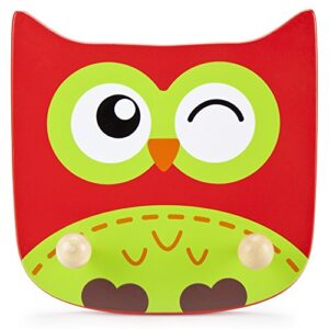 imagination generation wooden owl kids clothing rack – natural wood wall mount plaque for children's clothes & coat hanger, zoo animal baby room & nursery decor