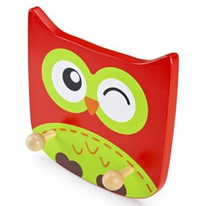 Imagination Generation Wooden Owl Kids Clothing Rack – Natural Wood Wall Mount Plaque for Children's Clothes & Coat Hanger, Zoo Animal Baby Room & Nursery Decor