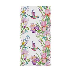 naanle spring hummingbirds irises flowers floral print soft highly absorbent large decorative guest hand towels multipurpose for bathroom, hotel, gym and spa (16 x 30 inches)