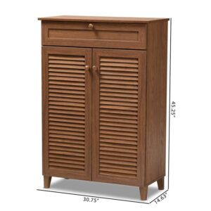 Baxton Studio Coolidge Wood 5-Shelf and Drawer Shoe Cabinet in Walnut Brown