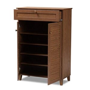 Baxton Studio Coolidge Wood 5-Shelf and Drawer Shoe Cabinet in Walnut Brown