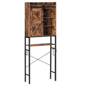 hoobro over the toilet storage cabinet, large capacity, 5 tier over toilet bathroom organizer with sliding door, bathroom shelves over toilet with paper hook, easy assembly, rustic brown bf48ts01