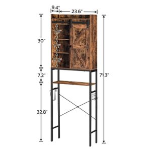 HOOBRO Over The Toilet Storage Cabinet, Large Capacity, 5 Tier Over Toilet Bathroom Organizer with Sliding Door, Bathroom Shelves Over Toilet with Paper Hook, Easy Assembly, Rustic Brown BF48TS01