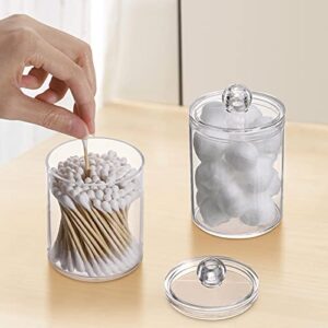 Plastic Clear Bathroom Accessories Set Complete 4 Pcs - Soap Dispenser, 2 Qtip Holder Jars and Toothbrush Holder, Counter Decor