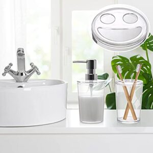 Plastic Clear Bathroom Accessories Set Complete 4 Pcs - Soap Dispenser, 2 Qtip Holder Jars and Toothbrush Holder, Counter Decor