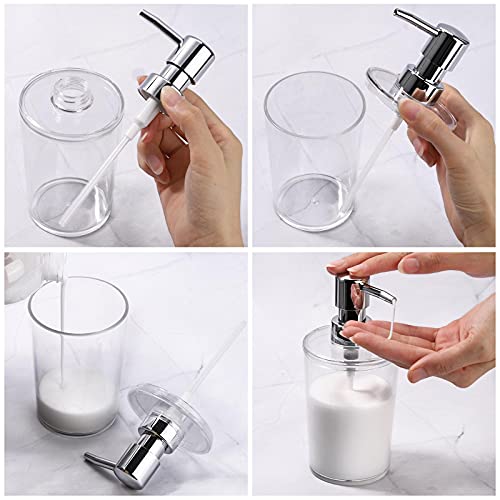 Plastic Clear Bathroom Accessories Set Complete 4 Pcs - Soap Dispenser, 2 Qtip Holder Jars and Toothbrush Holder, Counter Decor