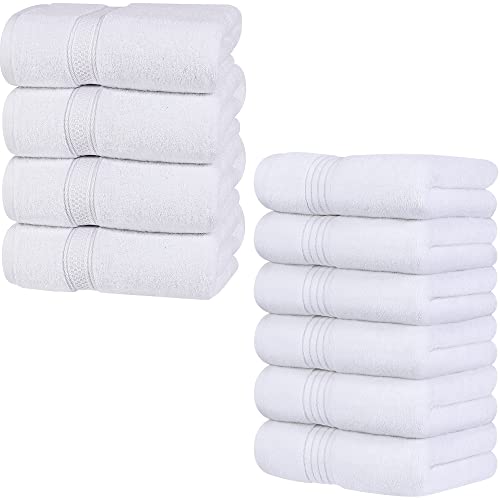 Utopia Towels Premium Bundle - Cotton Bath Towels, White, (27 x 54 Inches), Pack of 4 with Cotton Hand Towels White (16x28 inches), Pack of 6