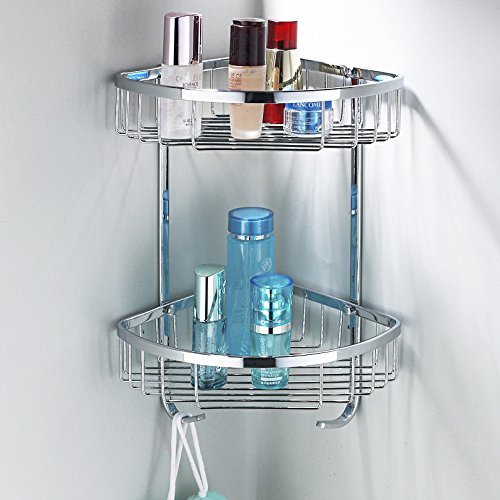 SUS 304 Stainless Steel Shower Caddy Basket Bathroom Corner 2-Tier Large Triangular Shower Basket Wall Mount Polished