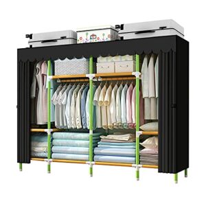 youud portable closet 79 inches portable wardrobe closet for hanging clothes with 4 handing rods 25mm colored iron tube and black cover, clothes storage organizer extra sturdy, strong and durable