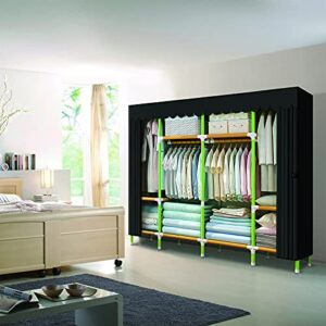 YOUUD Portable Closet 79 Inches Portable Wardrobe Closet for Hanging Clothes with 4 Handing Rods 25mm Colored Iron Tube and Black Cover, Clothes Storage Organizer Extra Sturdy, Strong and Durable