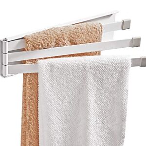 YEAVS Swing Towel Holder Rack White, Wall Mounted Towel Bar Swivel with 3-Arm for Bathroom Kitchen Storage