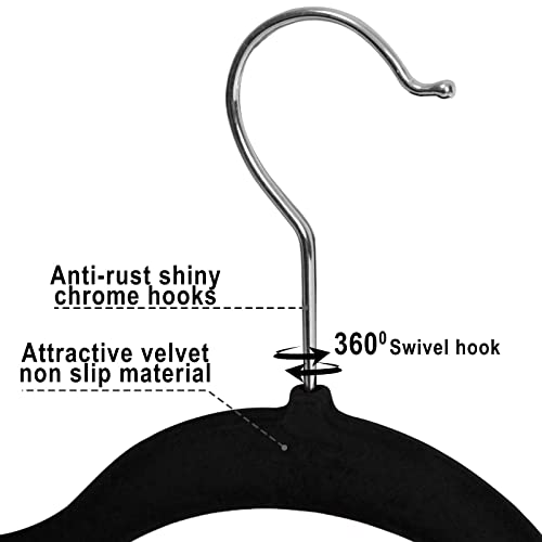 Black Velvet Hangers,Closet Hangers for Clothes,Non-Slip Hangers Pack of 10,Multi-Purpose Hangers,Silver Hanger Hooks spacesaver