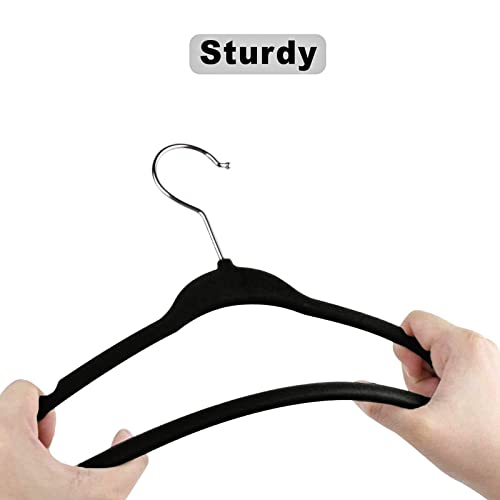 Black Velvet Hangers,Closet Hangers for Clothes,Non-Slip Hangers Pack of 10,Multi-Purpose Hangers,Silver Hanger Hooks spacesaver