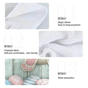 KOCOART Cute Bunny Bottom Kitchen Oven Towels Easter Eggs Hanging Hand Towel with Loop 2 Pieces Super Absorbent Dishcloth Fingertip Tea Bar Dish Towel for Bathroom Tabletop