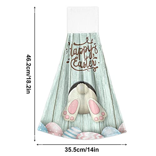 KOCOART Cute Bunny Bottom Kitchen Oven Towels Easter Eggs Hanging Hand Towel with Loop 2 Pieces Super Absorbent Dishcloth Fingertip Tea Bar Dish Towel for Bathroom Tabletop