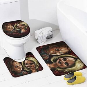 Woodyotime Bride-of-Chucky Shower Curtain Sets 4 Piece Bathroom Set Shower Curtain Non-Slip Rugs Toilet Lid Cover Bath Mat Bathroom Decor