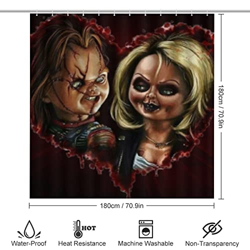 Woodyotime Bride-of-Chucky Shower Curtain Sets 4 Piece Bathroom Set Shower Curtain Non-Slip Rugs Toilet Lid Cover Bath Mat Bathroom Decor