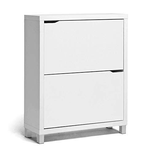 BOWERY HILL Modern 2 Shelf Shoe Storage Cabinet in White