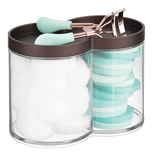 mDesign Plastic Canister Jar Organizer Set with Storage Lid - Home Decor Holder for Bathroom/Restroom Vanity Countertop, Cabinet - Holds Cotton Balls, Soap - Lumiere Collection - Clear/Bronze