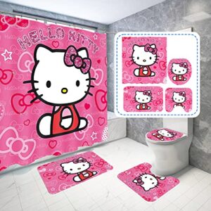 cat bathroom accessories cartoon bathroom decor kitty bathroom set include 1 kitty shower curtains 1 kawaii bath mat 1 o-shaped lid cover
