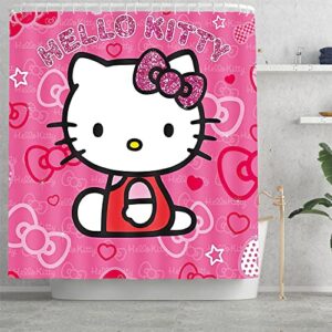 Cat Bathroom Accessories Cartoon Bathroom Decor Kitty Bathroom Set Include 1 Kitty Shower Curtains 1 Kawaii Bath Mat 1 O-Shaped lid Cover