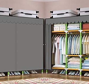 YOUUD Portable Closet 65 Inches Potable Wardrobe Clothes Closet, Colored Rods and Grey Cover Storage Organizer, Quick and Easy to Assemble, Extra Sturdy, Strong and Durable