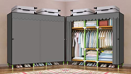 YOUUD Portable Closet 65 Inches Potable Wardrobe Clothes Closet, Colored Rods and Grey Cover Storage Organizer, Quick and Easy to Assemble, Extra Sturdy, Strong and Durable