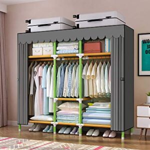 YOUUD Portable Closet 65 Inches Potable Wardrobe Clothes Closet, Colored Rods and Grey Cover Storage Organizer, Quick and Easy to Assemble, Extra Sturdy, Strong and Durable