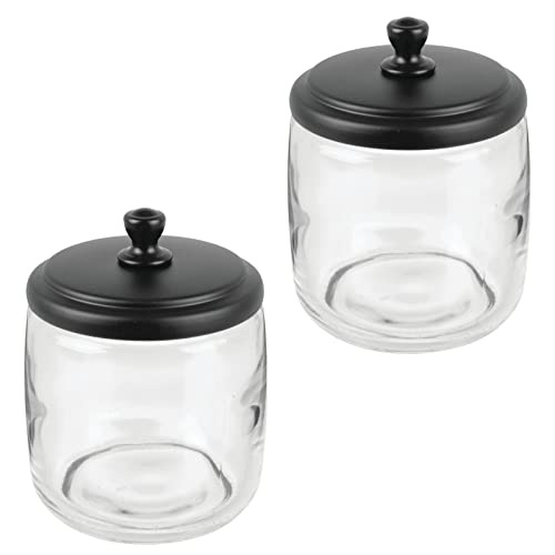 mDesign Small Apothecary Organizer Canister Jars - Glass Containers with Steel Lid for Bathroom, Organization Holder for Vanity, Counter, Hamill Collection - 2 Pack - Clear/Black