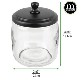 mDesign Small Apothecary Organizer Canister Jars - Glass Containers with Steel Lid for Bathroom, Organization Holder for Vanity, Counter, Hamill Collection - 2 Pack - Clear/Black