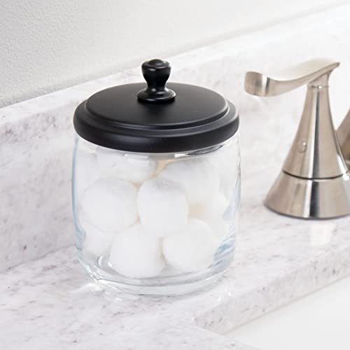 mDesign Small Apothecary Organizer Canister Jars - Glass Containers with Steel Lid for Bathroom, Organization Holder for Vanity, Counter, Hamill Collection - 2 Pack - Clear/Black