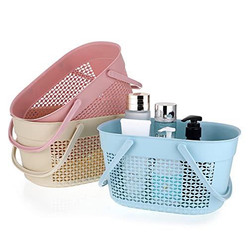 JUXYES Pack of 3 Portable Shower Caddy Basket With Handle, Plastic Shower Caddy Tote for Bathroom College Dorm, Colorful Storage Basket Bin Organizer Shower Tote For Shampoo Conditioner Cosmetics