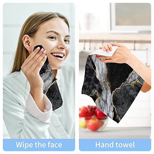 ALAZA Wash Cloth Set Abstract Black Grey Gold Marble - Pack of 6, Cotton Face Cloths, Highly Absorbent and Soft Feel Fingertip Towels(238ri1a)