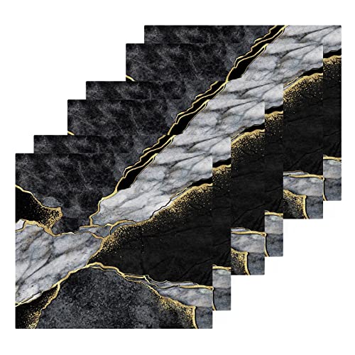 ALAZA Wash Cloth Set Abstract Black Grey Gold Marble - Pack of 6, Cotton Face Cloths, Highly Absorbent and Soft Feel Fingertip Towels(238ri1a)