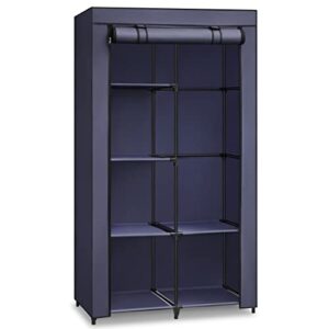 songmics portable closet, clothes storage organizer with 6 shelves, 1 clothes hanging rail, non-woven fabric closet, metal frame, 34.6 x 17.7 x 66.1 inches, dark blue uryg084i02