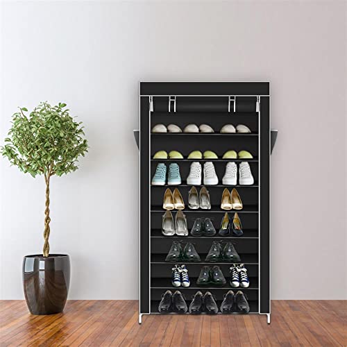 Maximize Closet Space with the 10-Tier Shoe Rack - Dustproof Cover Black - Fits up to 50 Pairs - Ideal Shoe Storage Solution for Organizing Your Closet and Wardrobe