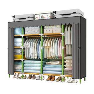 youud 79 inches portable closet storage organizer cloth closet colored rods and grey cover portable wardrobe, quick and easy to assemble, extra sturdy, strong and durable