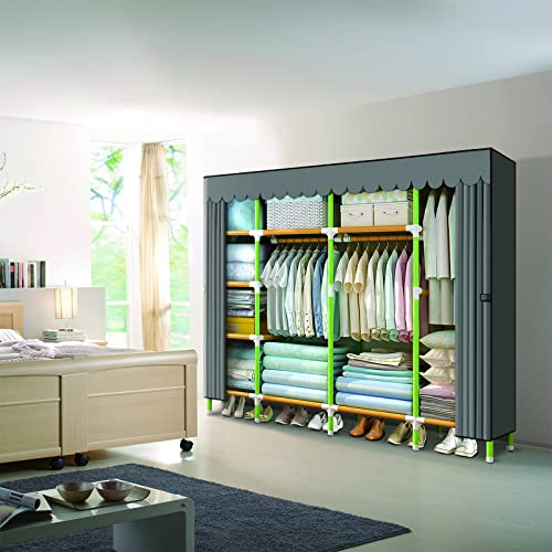 YOUUD 79 Inches Portable Closet Storage Organizer Cloth Closet Colored Rods and Grey Cover Portable Wardrobe, Quick and Easy to Assemble, Extra Sturdy, Strong and Durable