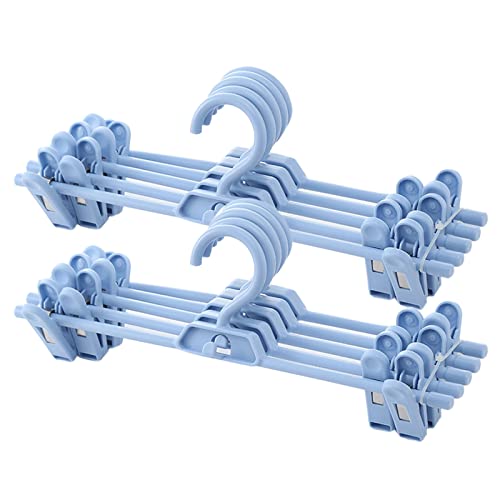 Pants Hangers, 10PCS Adjustable Clothes Hangers with Clips, Portable Drying Rack Travel Plastic Non-Slip Space Saving Shirt Clothes Hangers (Blue)