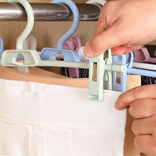 Pants Hangers, 10PCS Adjustable Clothes Hangers with Clips, Portable Drying Rack Travel Plastic Non-Slip Space Saving Shirt Clothes Hangers (Blue)