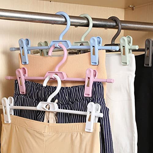 Pants Hangers, 10PCS Adjustable Clothes Hangers with Clips, Portable Drying Rack Travel Plastic Non-Slip Space Saving Shirt Clothes Hangers (Blue)