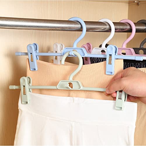 Pants Hangers, 10PCS Adjustable Clothes Hangers with Clips, Portable Drying Rack Travel Plastic Non-Slip Space Saving Shirt Clothes Hangers (Blue)