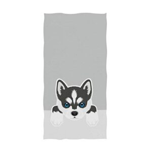 naanle cute cartoon siberian husky dog print soft absorbent guest hand towels for bathroom, hotel, gym and spa (16 x 30 inches,gray)