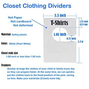 TraGoods 10 Pack White Clothing Rack Size Dividers Plus 60 Labels (1 Inch) and 16 Large Blank Labels, Large Rectangular Clothing Closet dividers (Pearl White)