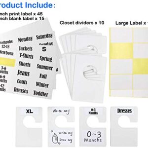 TraGoods 10 Pack White Clothing Rack Size Dividers Plus 60 Labels (1 Inch) and 16 Large Blank Labels, Large Rectangular Clothing Closet dividers (Pearl White)