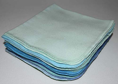 1 Ply 12x12 Inches Set of 10 Solid Flannel Paperless Towels Blues and Greens