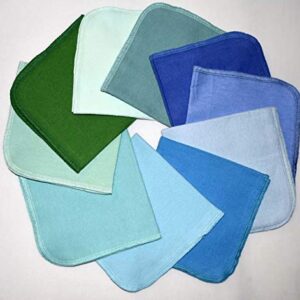 1 Ply 12x12 Inches Set of 10 Solid Flannel Paperless Towels Blues and Greens