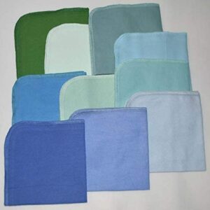 1 Ply 12x12 Inches Set of 10 Solid Flannel Paperless Towels Blues and Greens